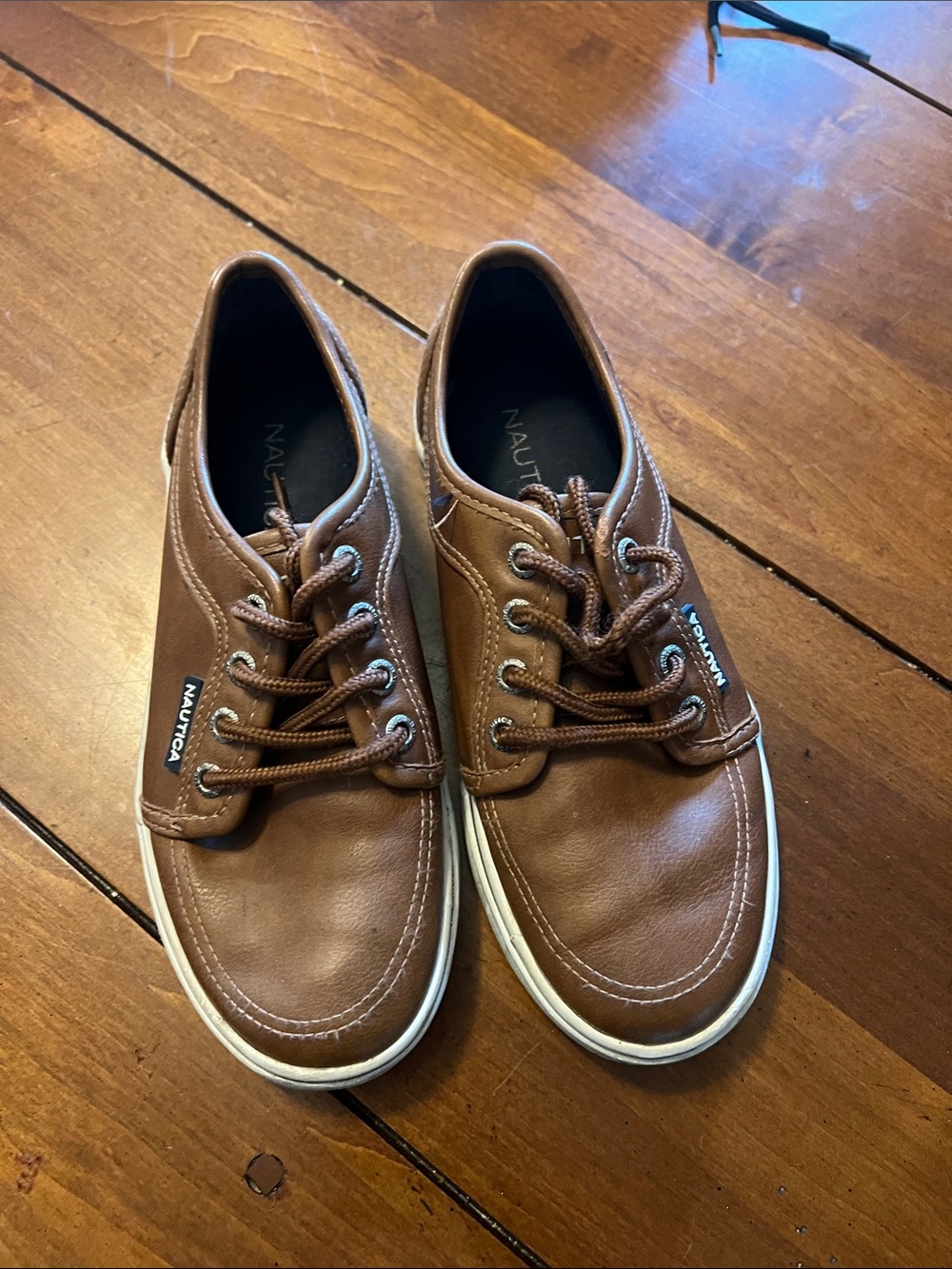 Nautica Brown Leather Lace-Up Kids Boat Shoes